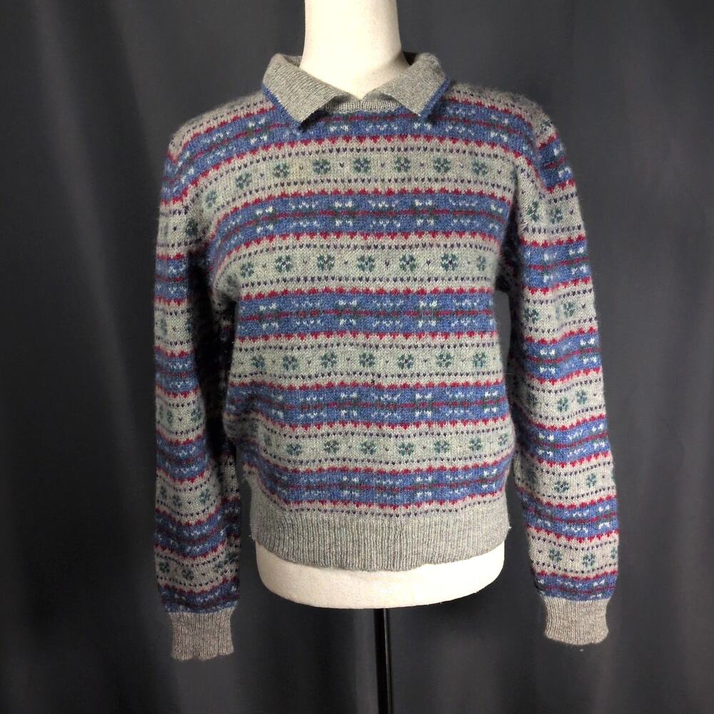 VTG L.L. Bean Women's Shetland Wool Scottish Sweater Collared Knit Size Medium